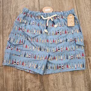 Mud Pie Fishing Lure Swim Trunks Boys 4T-5T Blue UPF 50+ Cargo Pocket NEW Vaca